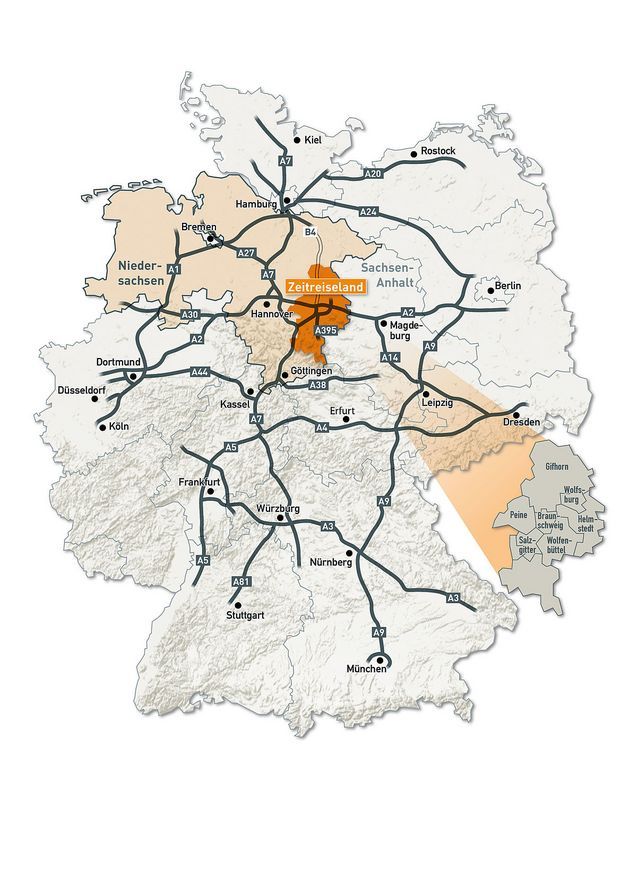 Deutschlandkarte: Anreise in das Braunschweiger Land